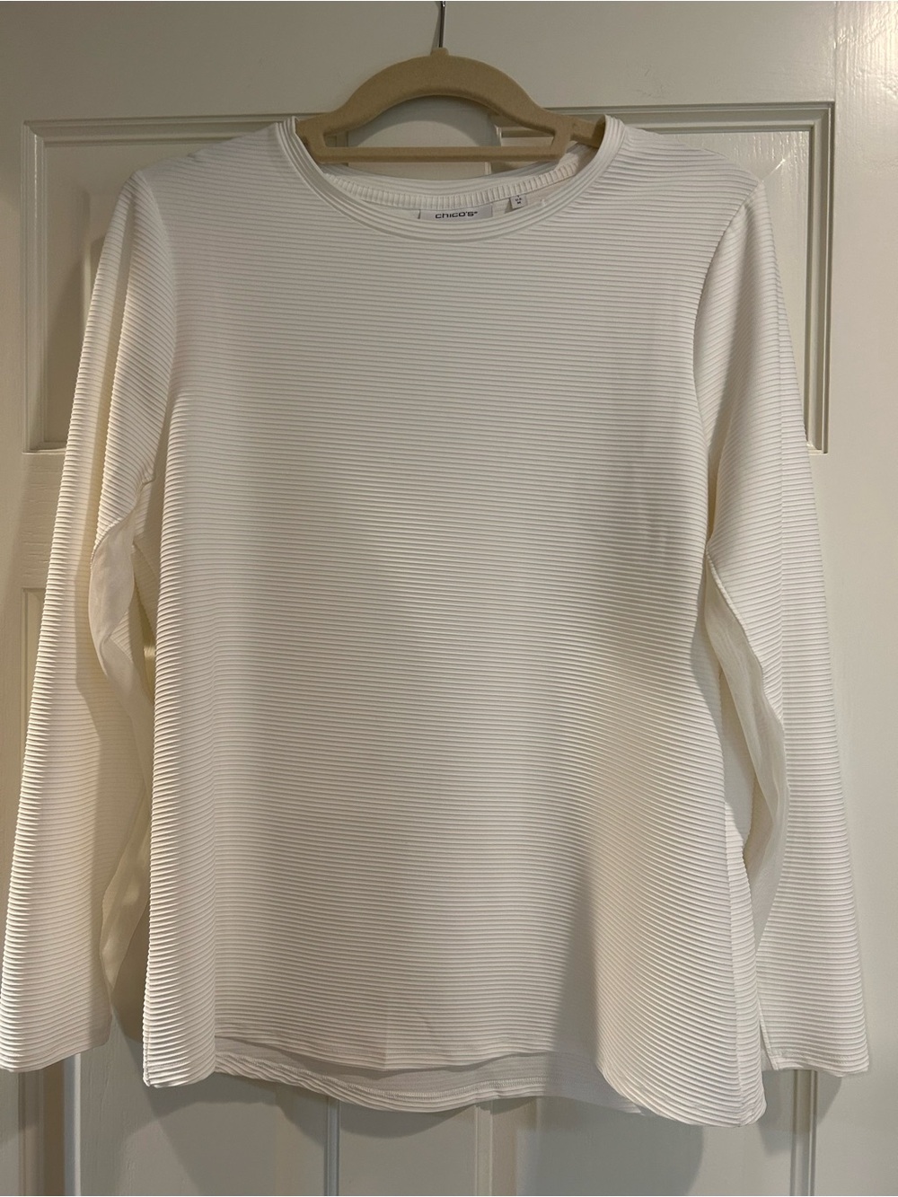 Chico's Cream Long Sleeve Ribbed Top